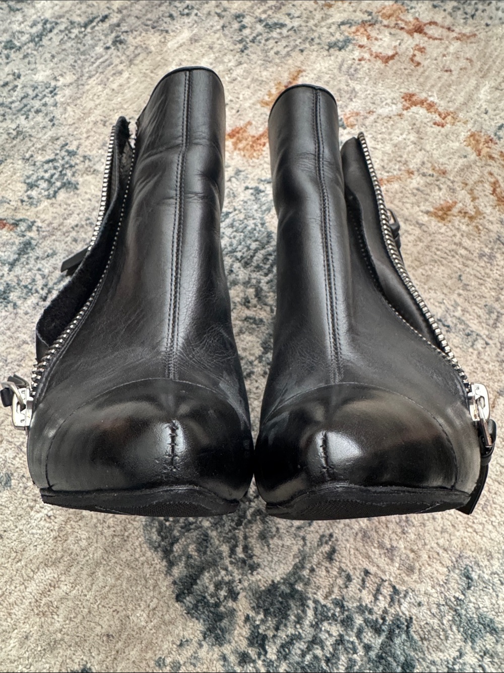 Black Leather Stiletto Ankle Boots with Silver Zipper - Picture 12 of 12